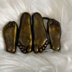 Vintage 1978 Solid Brass Missionary Feet Belt Buckle